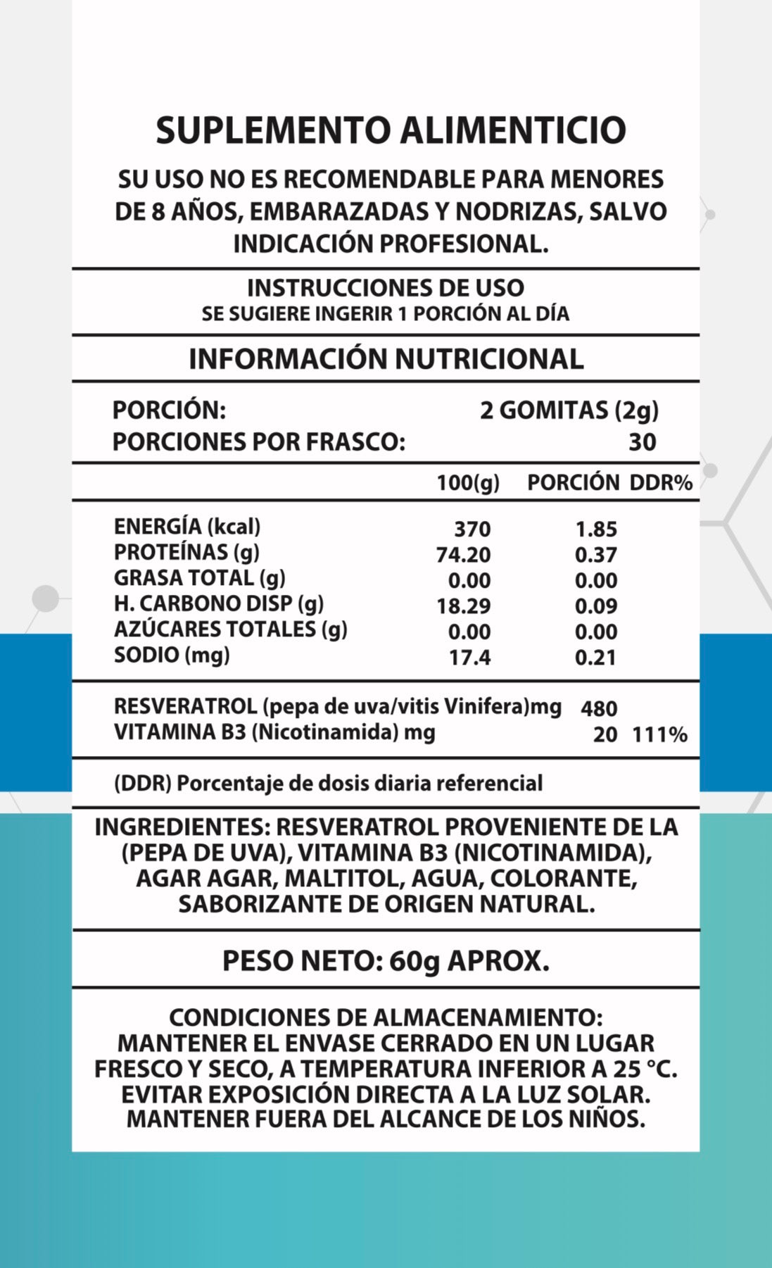60 GOMITAS NAD+RESVERATROL 1000mg